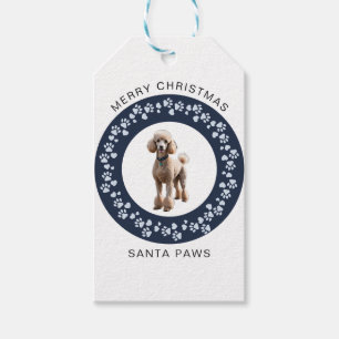 Classic Navy Blue Custom Dog Photo Santa Paws Gift Tags