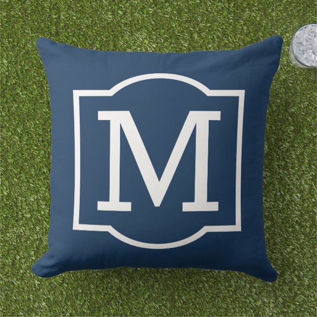 Classic Navy Blue Custom Monogram Letter Cushion (Grass)