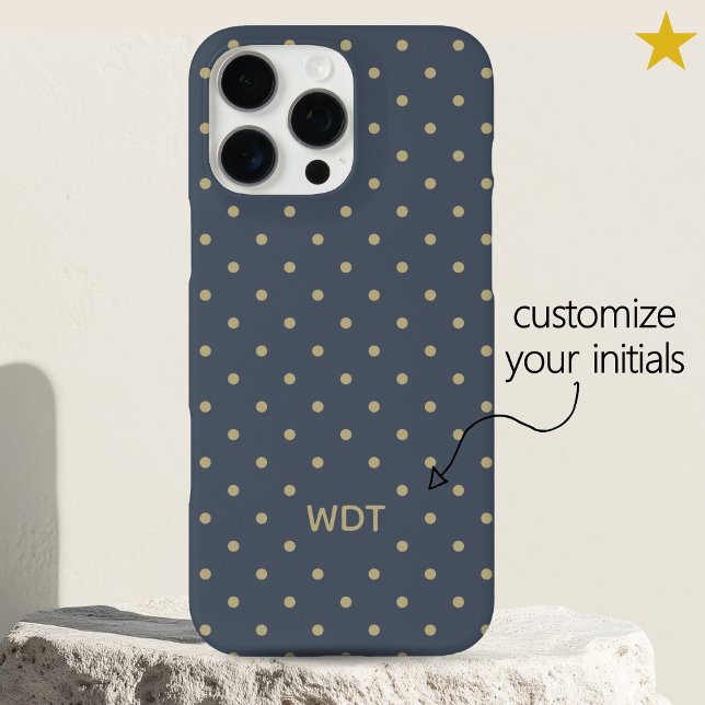 Classic Navy Blue Custom Monogram Polka Dot  Case-Mate iPhone Case (Creator Uploaded)