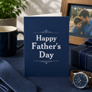 Classic Navy Blue Custom Photo Happy Father's Day Card