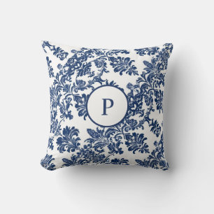 Classic Navy Blue Damask Pattern Cushion