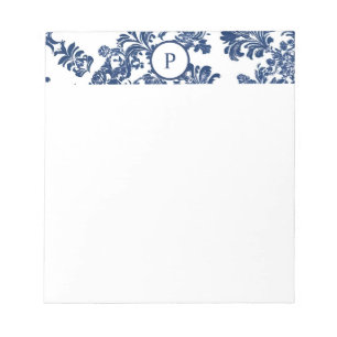 Classic Navy Blue Damask Pattern Notepad