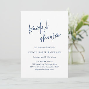 Classic Navy Blue Elegant Bridal Shower Invitation