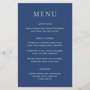 Classic Navy Blue Elegant Budget Wedding Menu