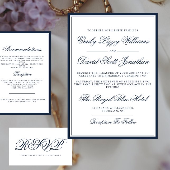 Classic Navy Blue Elegant Script Traditional Invitation (Creator Uploaded)