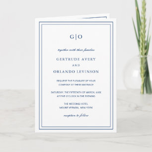 Classic Navy Blue Elegant Wedding Invitation