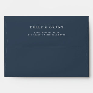 Classic Navy Blue Elegant White Wedding Envelope