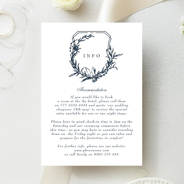 classic Navy Blue floral monogram crest Enclosure Card (Creator Uploaded)