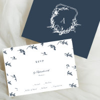 classic navy blue florals monogram crest wedding