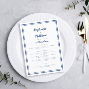 Classic Navy Blue Framed Wedding Guest Dinner Menu