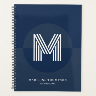 Classic Navy Blue Geometric Modern Monogram Planner
