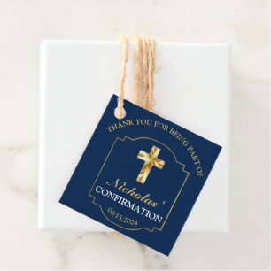 Classic Navy Blue Gold Boys Confirmation Thank You Favour Tags