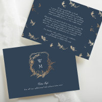 classic Navy Blue Gold crest wedding details