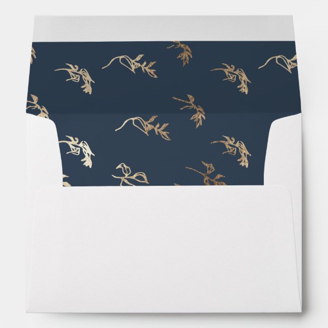 classic navy blue gold motif return address envelope (Back (Bottom))