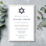 Classic Navy Blue Gold Star Bar Mitzvah  Invitation<br><div class="desc">A classic navy blue and gold with Star of  David symbol Bar Mitzvah invitation for your son.  All fields are editable.</div>