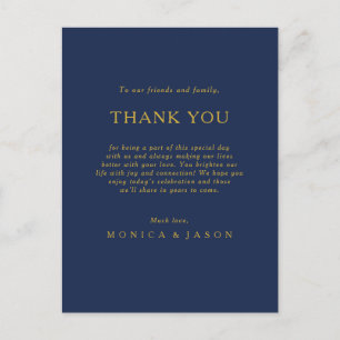 Classic Navy Blue   Gold Thank You Reception Card 