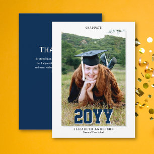 Classic Navy Blue Graduate 2024 Graduation Photo Thank You Card