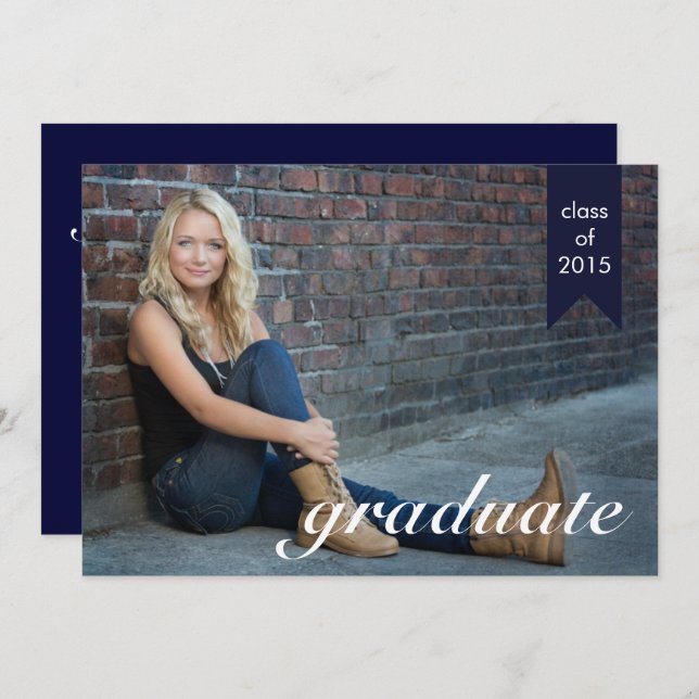 Classic Navy Blue Graduation Announcement - Invite (Front/Back)