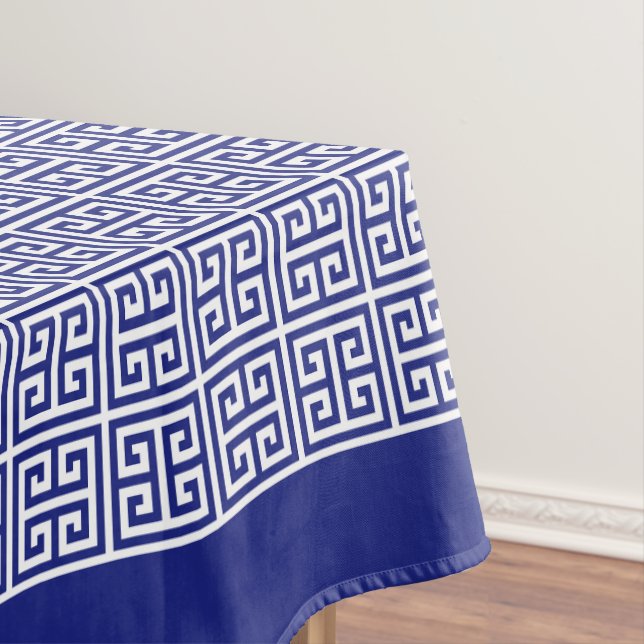 Classic Navy Blue Greek Key  Border Monogram Tablecloth (In Situ)