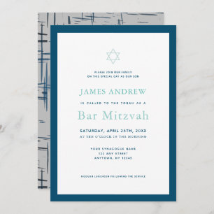 Classic Navy Blue & Grey Bar Mitzvah Invitation