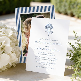 Classic Navy Blue Hydrangea Photo Wedding Invitation