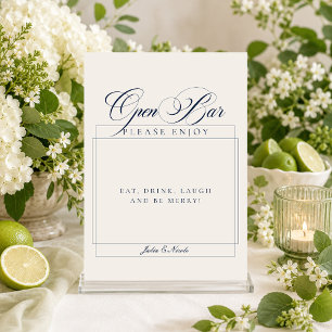 Classic Navy Blue Ivory Calligraphy Open Bar Sign Invitation