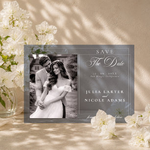 Classic Navy Blue Ivory Calligraphy Save The Date Acrylic Invitations