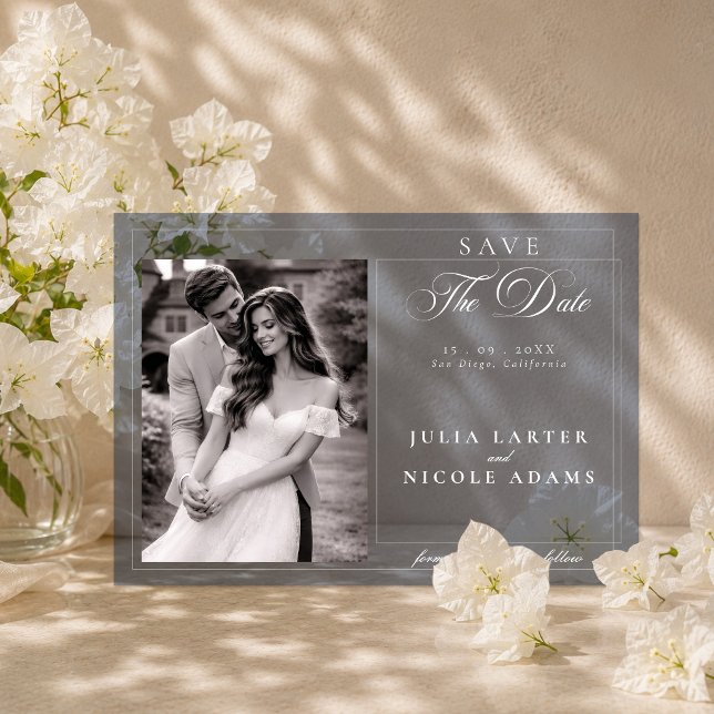 Classic Navy Blue Ivory Calligraphy Save The Date Acrylic Invitations (Creator Uploaded)