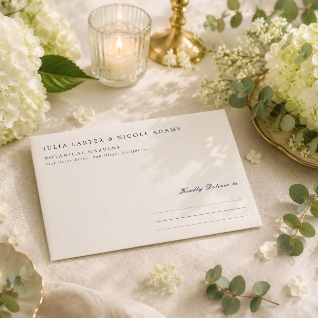 Classic Navy Blue Ivory Calligraphy Wedding Envelope (Creator Uploaded)