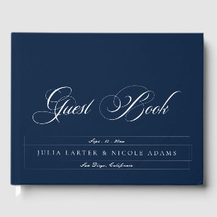 Classic Navy Blue Ivory Calligraphy Wedding Guest Book