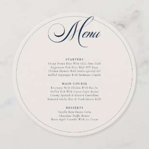 Classic Navy Blue Ivory Calligraphy Wedding Menu