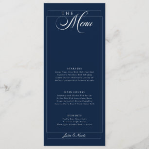 Classic Navy Blue Ivory Calligraphy Wedding Menu