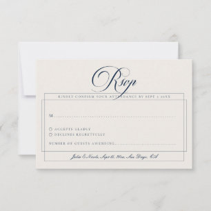 Classic Navy Blue Ivory Calligraphy Wedding RSVP Card