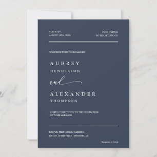 Classic Navy Blue Minimalist QR Code Wedding Photo Invitation