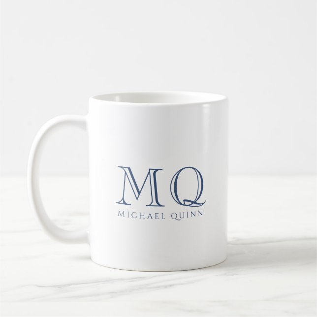 Classic Navy Blue Monogram  Coffee Mug (Left)