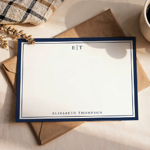 Classic Navy Blue Monogram Name Border Card