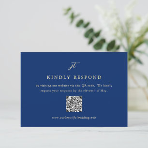 Classic Navy Blue Monogram QR Code Elegant Wedding RSVP Card