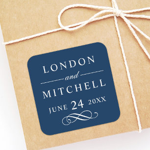 Classic Navy Blue Monogram Wedding Square Sticker