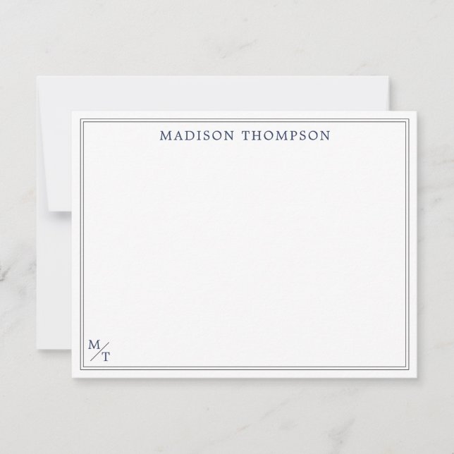 Classic Navy Blue Monogram with black border Card (Front)