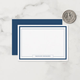 Classic Navy Blue Name Border Stationery Card