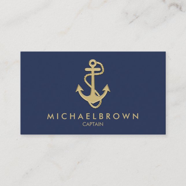 Classic Navy Blue Nautical Anchor Business Card (Front)