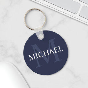 Classic Navy Blue Personalised Monogram and Name Key Ring