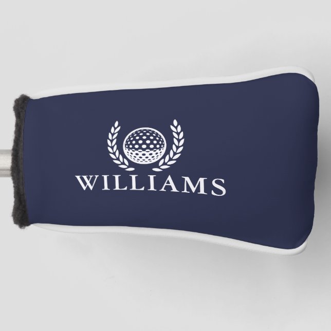 Classic Navy Blue Personalised Name Monogram Golf Head Cover (Front)