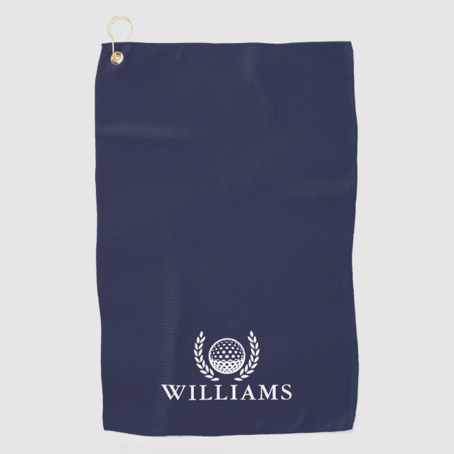 Classic Navy Blue Personalised Name Monogram Golf Towel (Front)