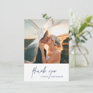 Classic Navy Blue Photo Elegant Wedding Thank You Card