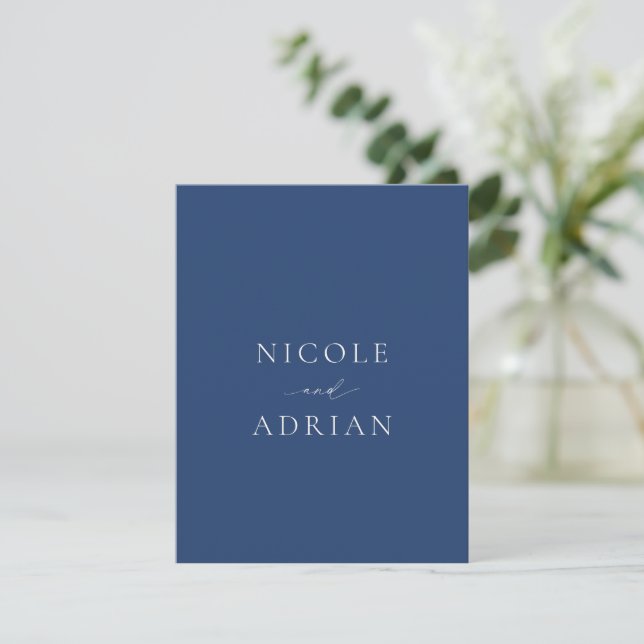 Classic Navy Blue Photo Elegant Wedding Thank You Card (Standing Front)