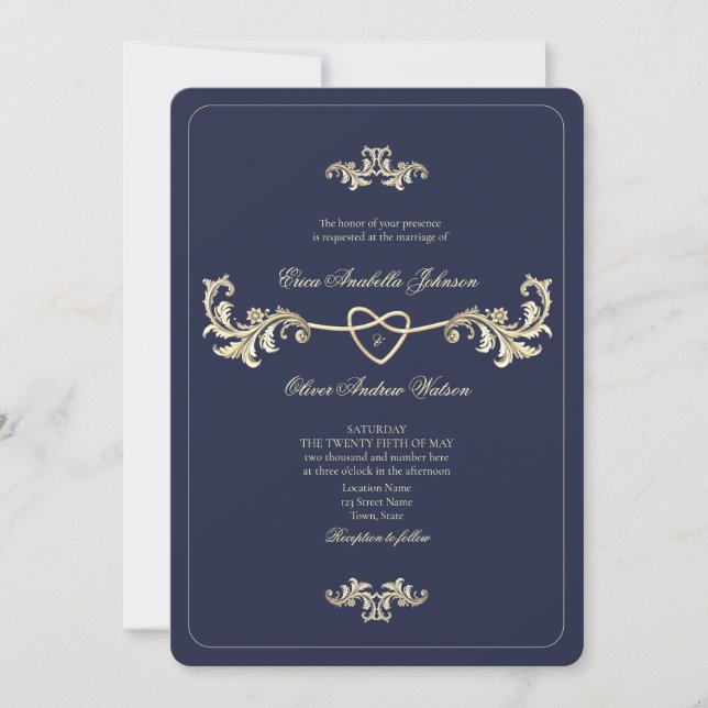 Classic Navy Blue Photo Wedding Invitation (Front)