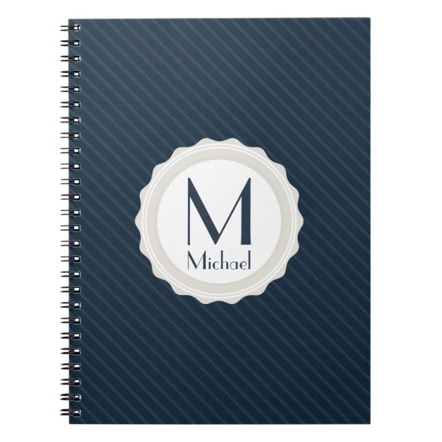 Classic Navy Blue Pin-striped - Custom Monogram Notebook (Front)