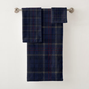 Classic Navy Blue Plaid Christmas Bath Towel Set