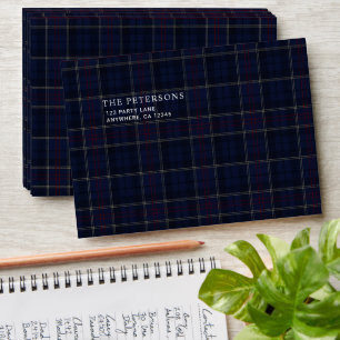 Classic Navy Blue Plaid Christmas Envelope